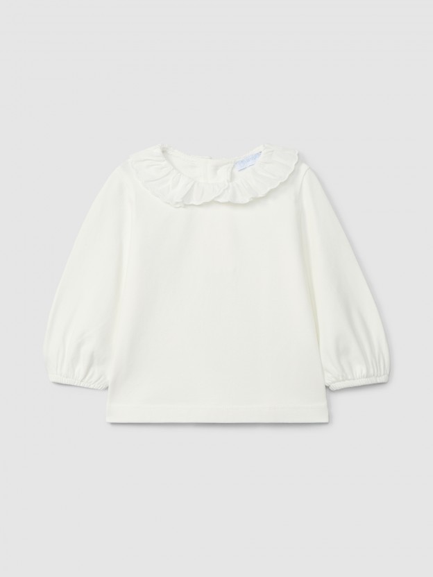 Cotton longsleeve with ruffled collar Cotton longsleeve with ruffled collar