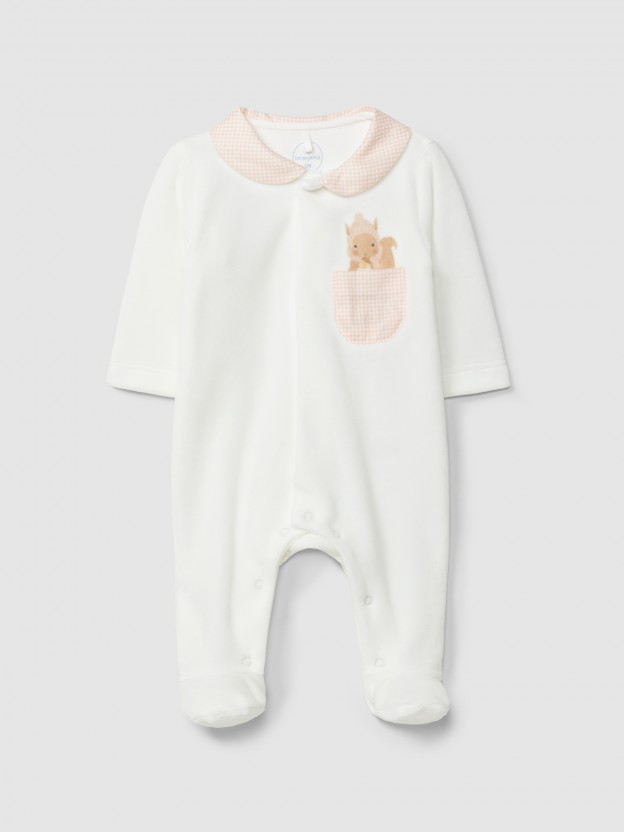 Babygrow em veludo xadrez vichy e esquilo Babygrow em veludo xadrez vichy e esquilo