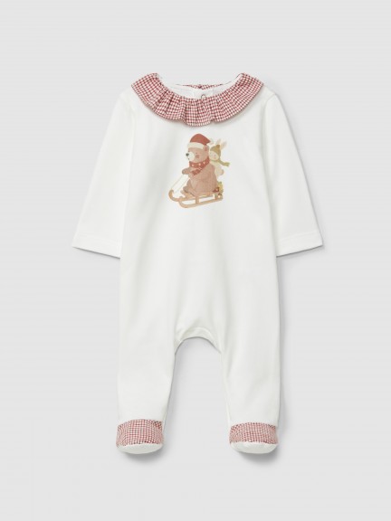 Babygrow bear and rabbit on sled ruffled collar Babygrow bear and rabbit on sled ruffled collar