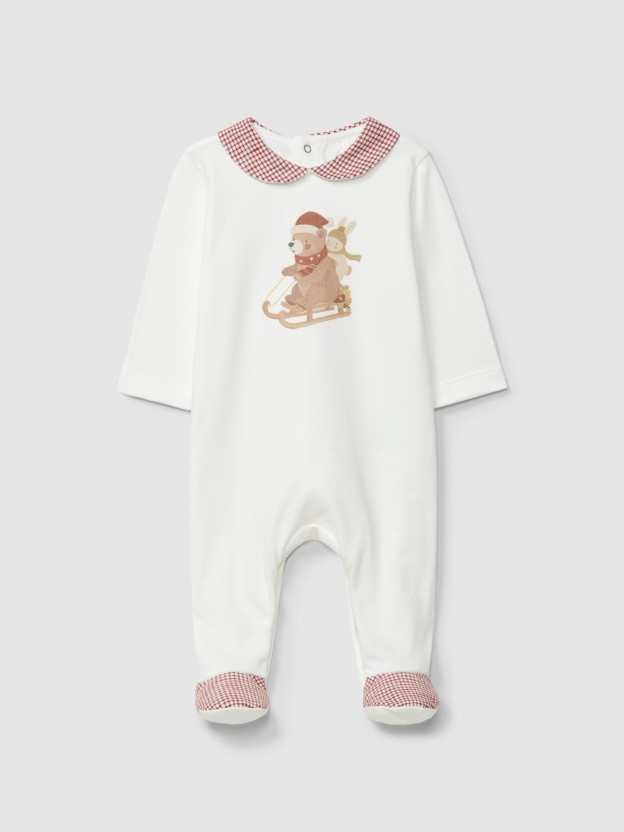 Babygrow urso e coelho no trenó Babygrow urso e coelho no trenó