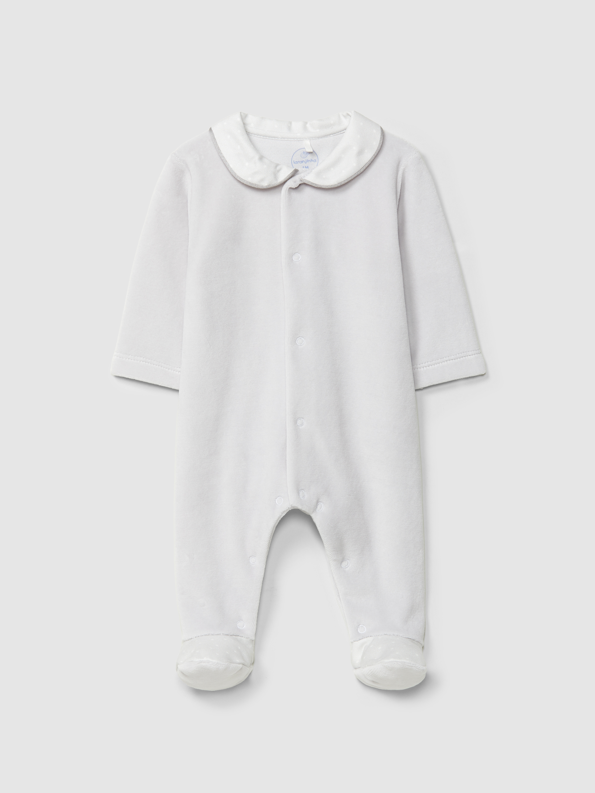 Velvet babygrow with round collar in print fabric