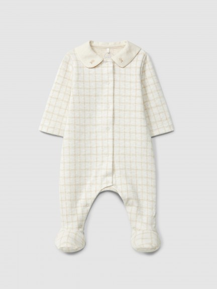 Mono de beb� en punto jacquard con detalle de bordado en el cuello