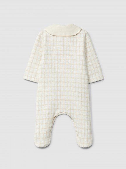 Babygrow em malha jacquard com detalhe de bordado na gola Babygrow em malha jacquard com detalhe de bordado na gola