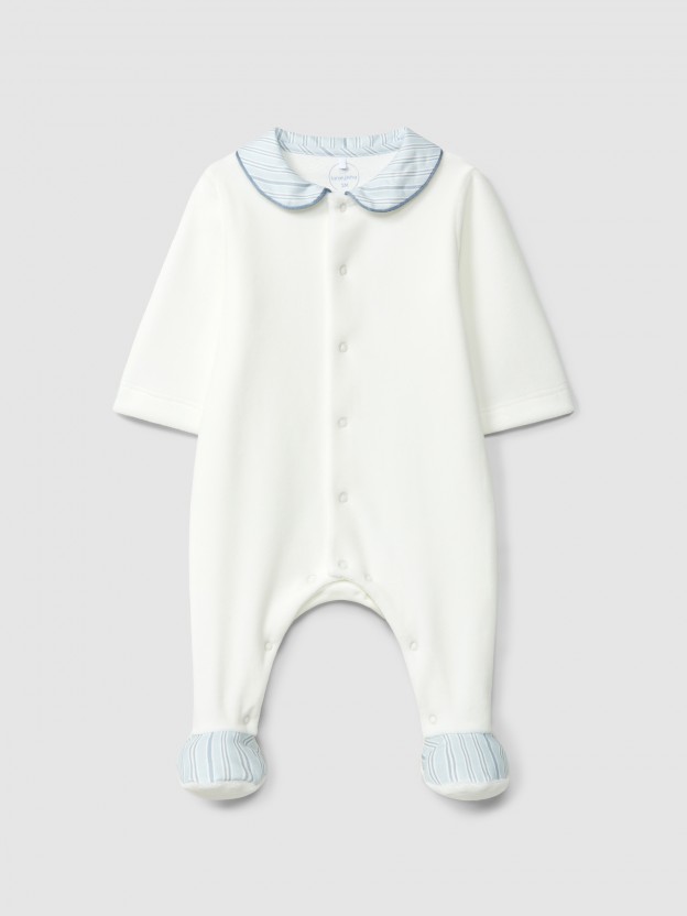 Babygrow em veludo com gola redonda em tecido estampado Babygrow em veludo com gola redonda em tecido estampado
