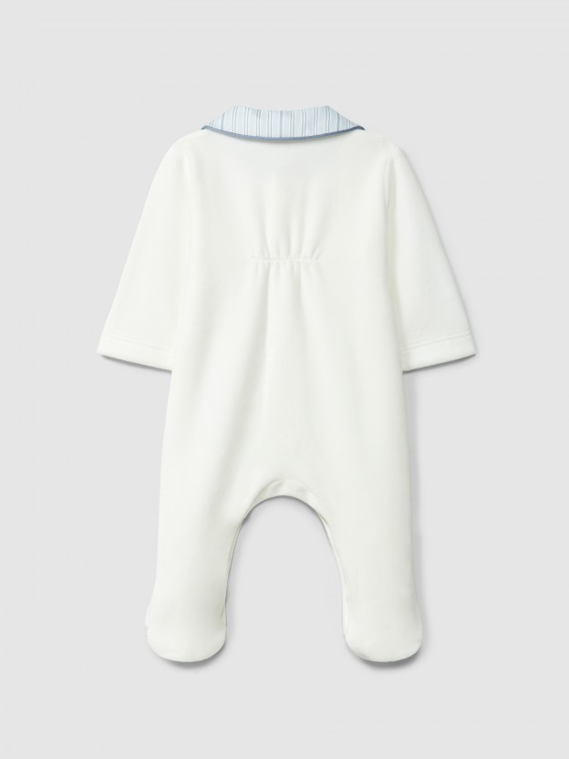 Babygrow em veludo com gola redonda em tecido estampado Babygrow em veludo com gola redonda em tecido estampado