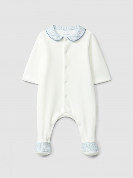 Babygrow en velours avec col claudine en tissu imprim�