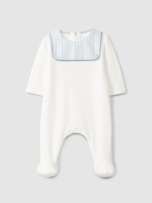 Babygrow en velours avec d�tail en tissu imprim�