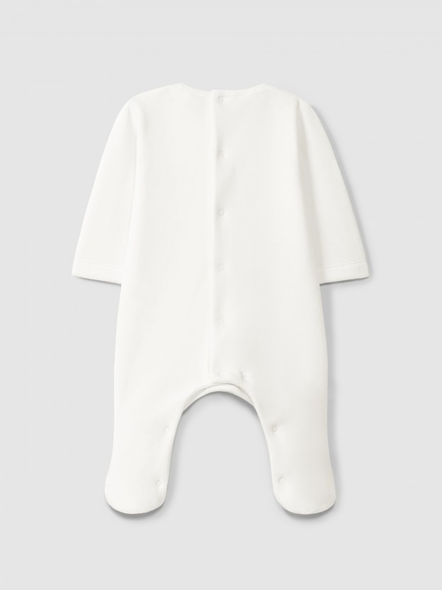Babygrow en velours avec d�tail en tissu imprim�