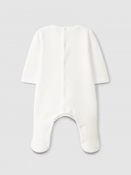 Babygrow em veludo com detalhe em tecido estampado Babygrow em veludo com detalhe em tecido estampado