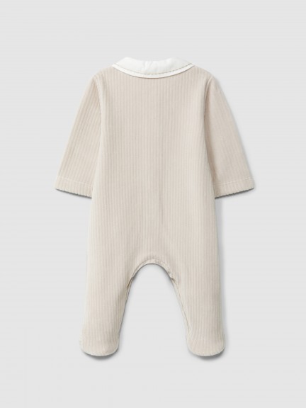 Ribbed velvet babygrow with ruffled collar Ribbed velvet babygrow with ruffled collar