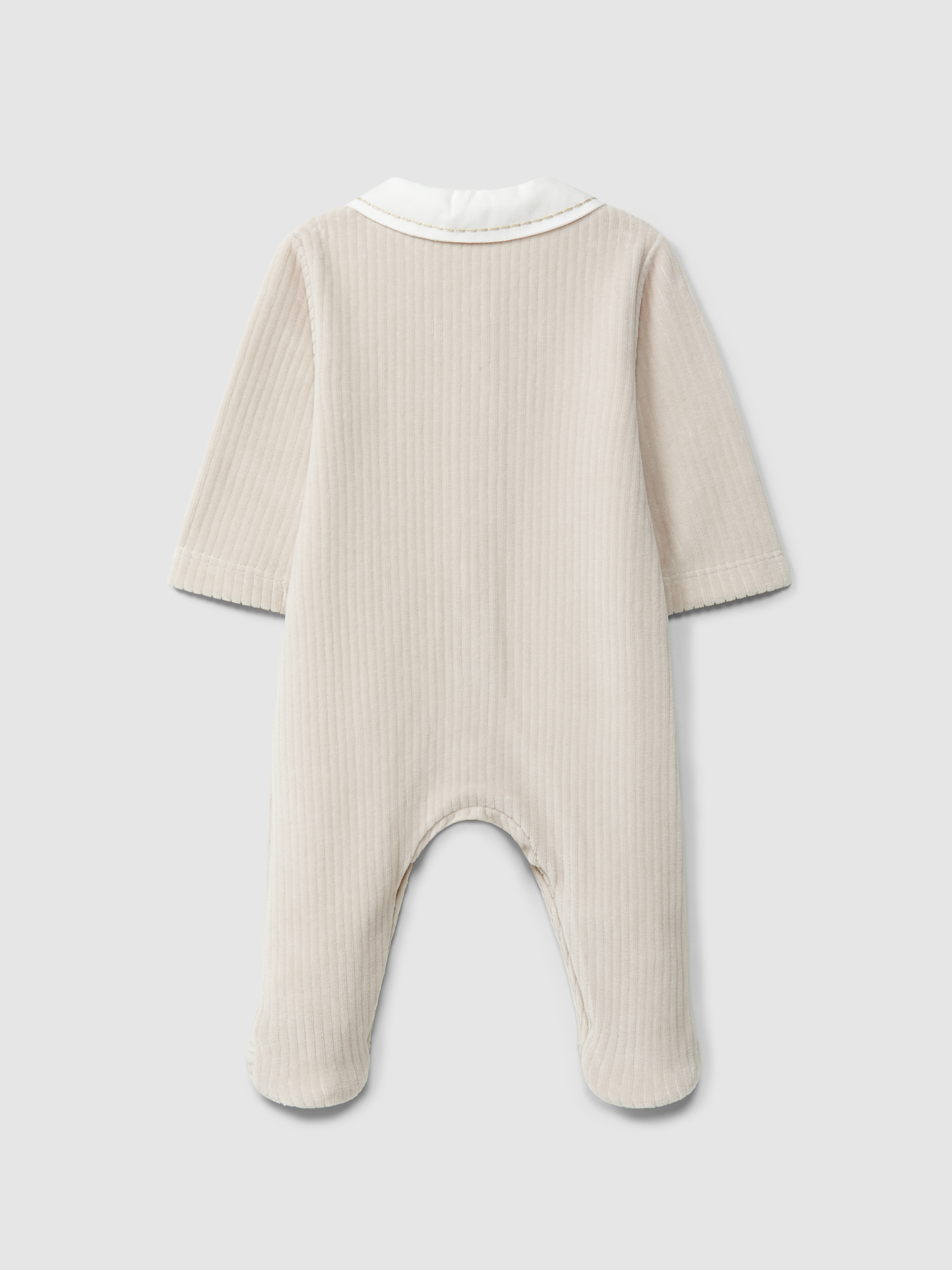 Ribbed velvet babygrow with ruffled collar