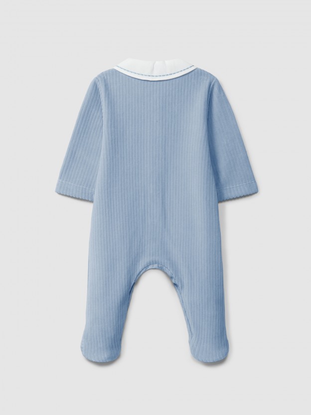 Ribbed velvet babygrow with ruffled collar Ribbed velvet babygrow with ruffled collar