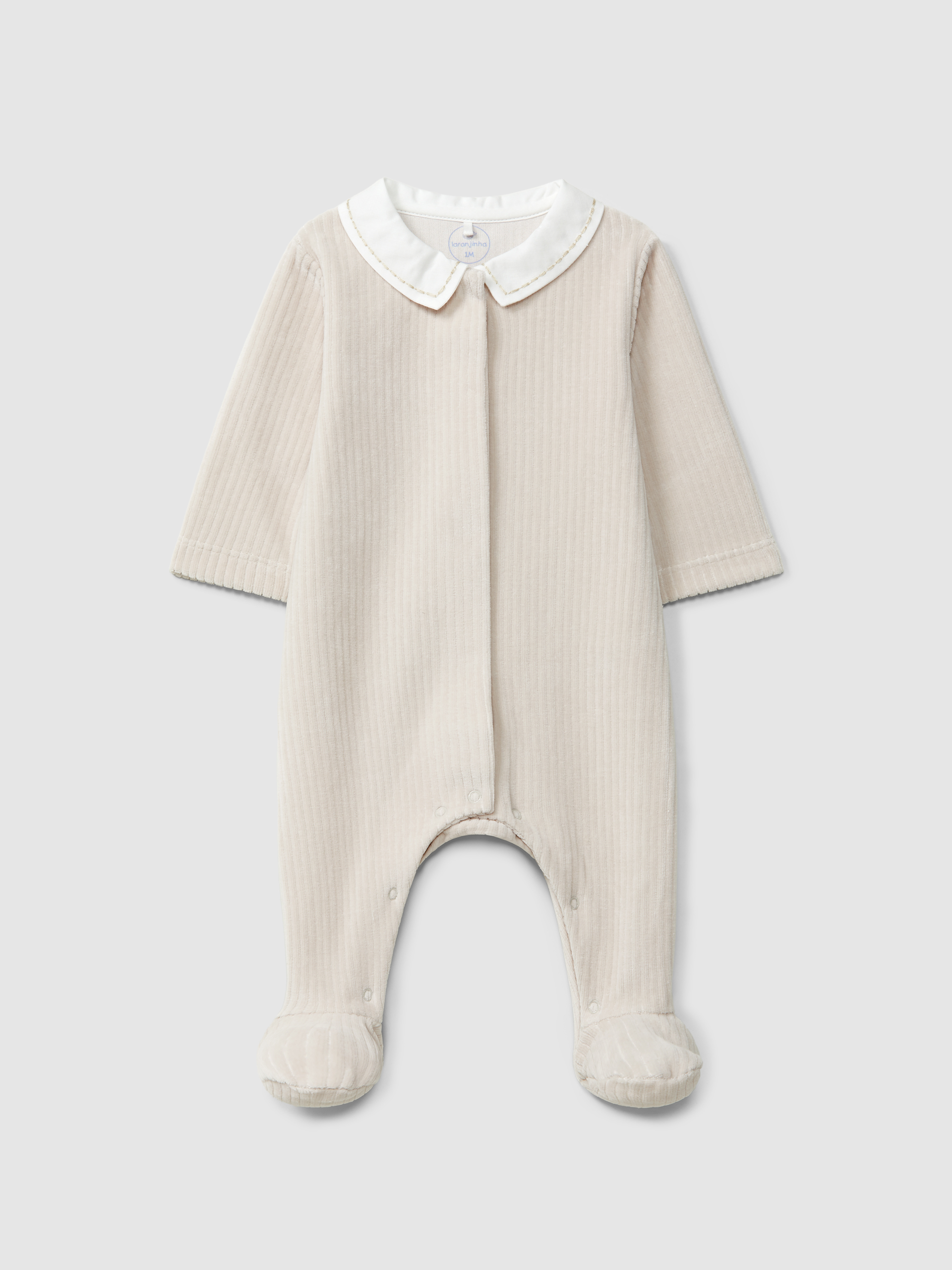 Ribbed velvet babygrow with ruffled collar