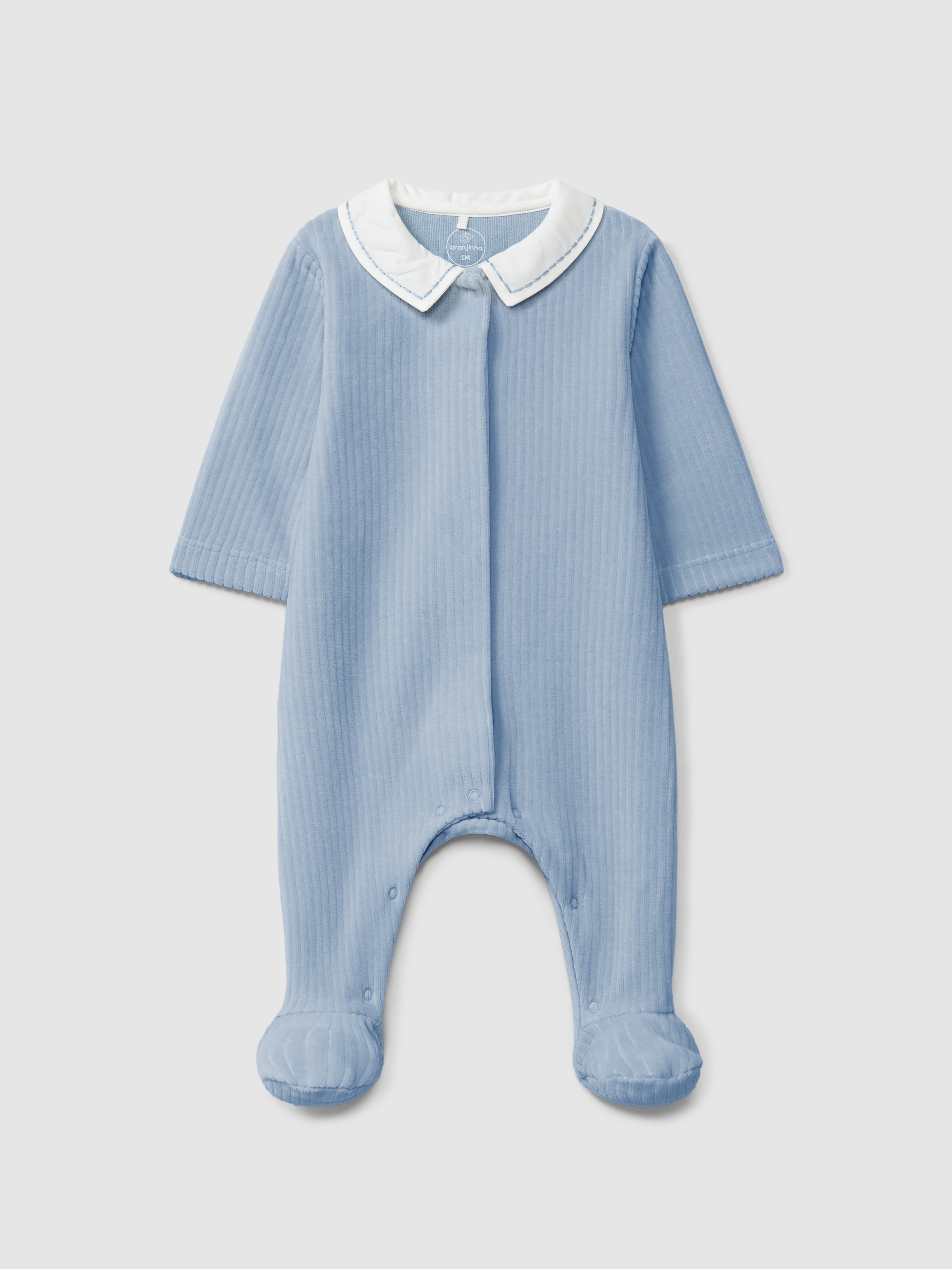 Ribbed velvet babygrow with ruffled collar
