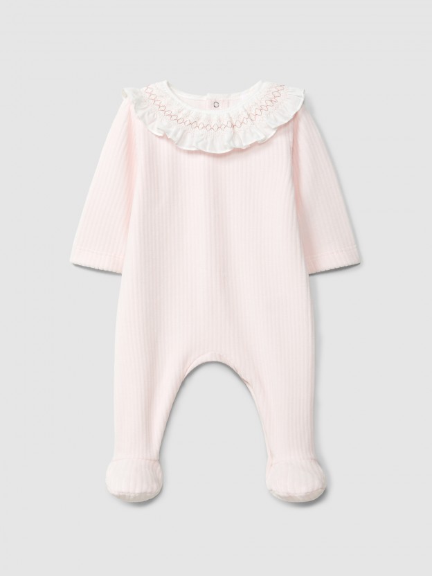 Babygrow en velours cannelé à col à volant Babygrow en velours cannelé à col à volant