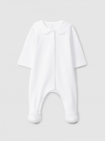 Mono de beb� con cuello bordado a punto de cruz