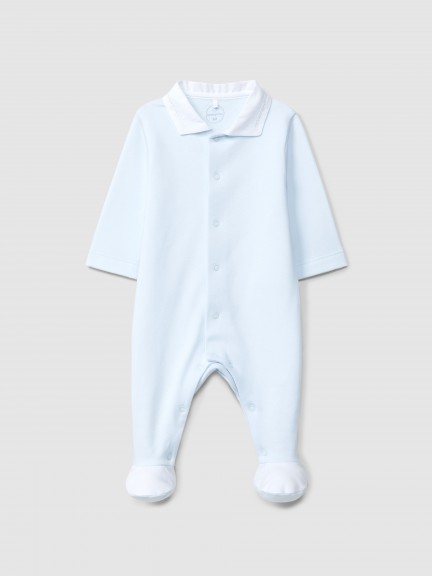 Babygrow à col en V et détail en point de croix Babygrow à col en V et détail en point de croix