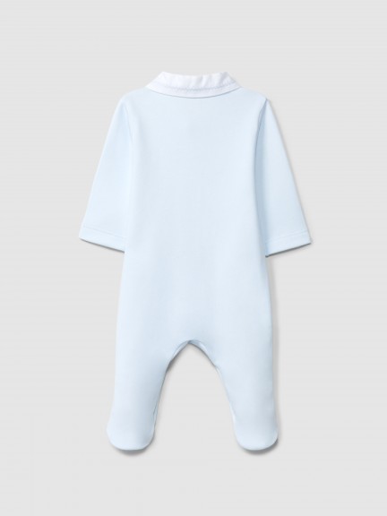 Babygrow à col en V et détail en point de croix Babygrow à col en V et détail en point de croix