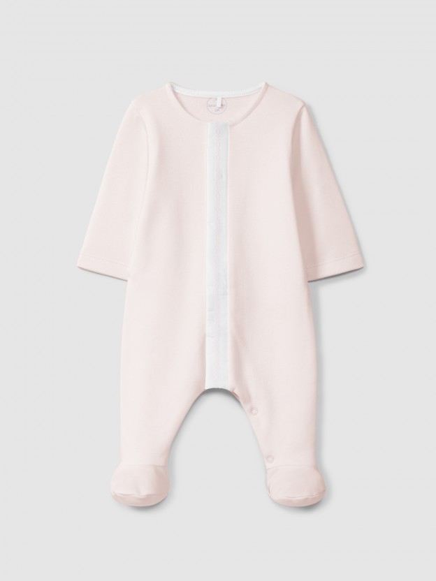 Babygrow with cross stitch embroidery detail Babygrow with cross stitch embroidery detail