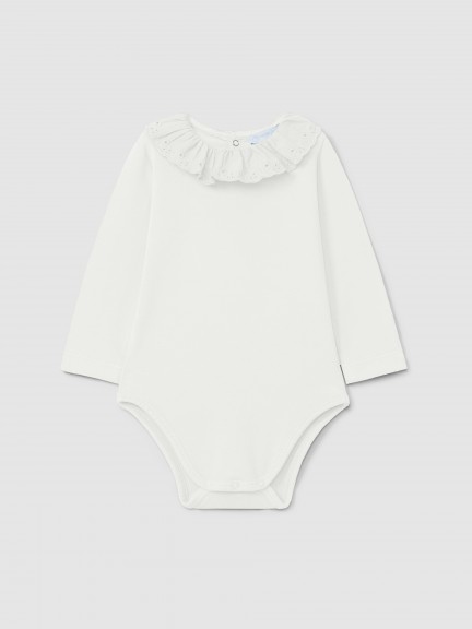 Body con cuello de volante bordado inglés Body con cuello de volante bordado inglés