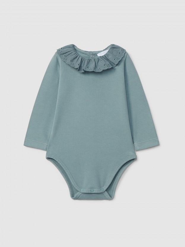 Bodysuit with ruffled collar English embroidery Bodysuit with ruffled collar English embroidery