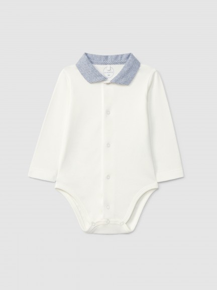 Bodysuit micro-vichy pointy collar