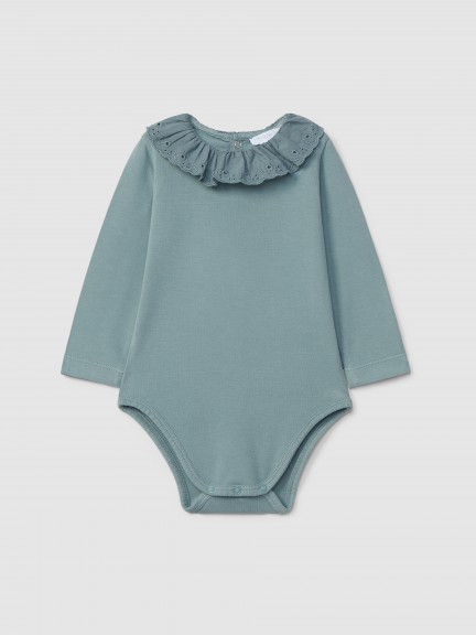 Bodysuit with ruffled collar English embroidery Bodysuit with ruffled collar English embroidery
