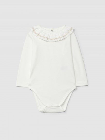 Body � col � volant avec feuilles brod�es