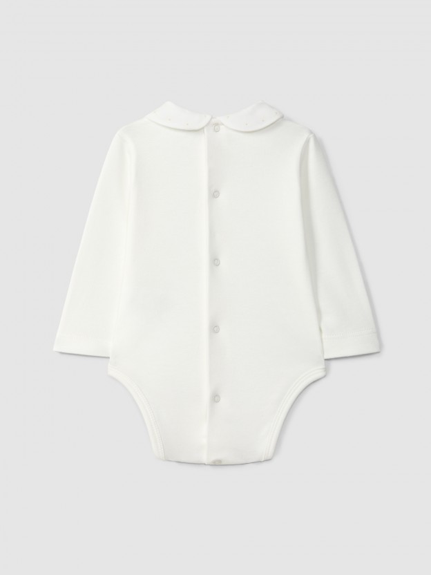 Bodysuit round collar with embroidered polka dots Bodysuit round collar with embroidered polka dots