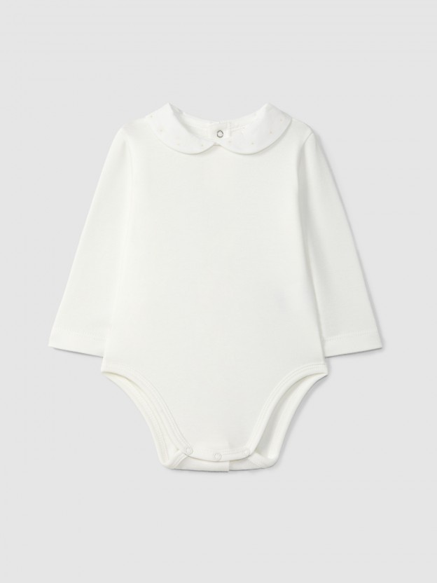Bodysuit round collar with embroidered polka dots Bodysuit round collar with embroidered polka dots