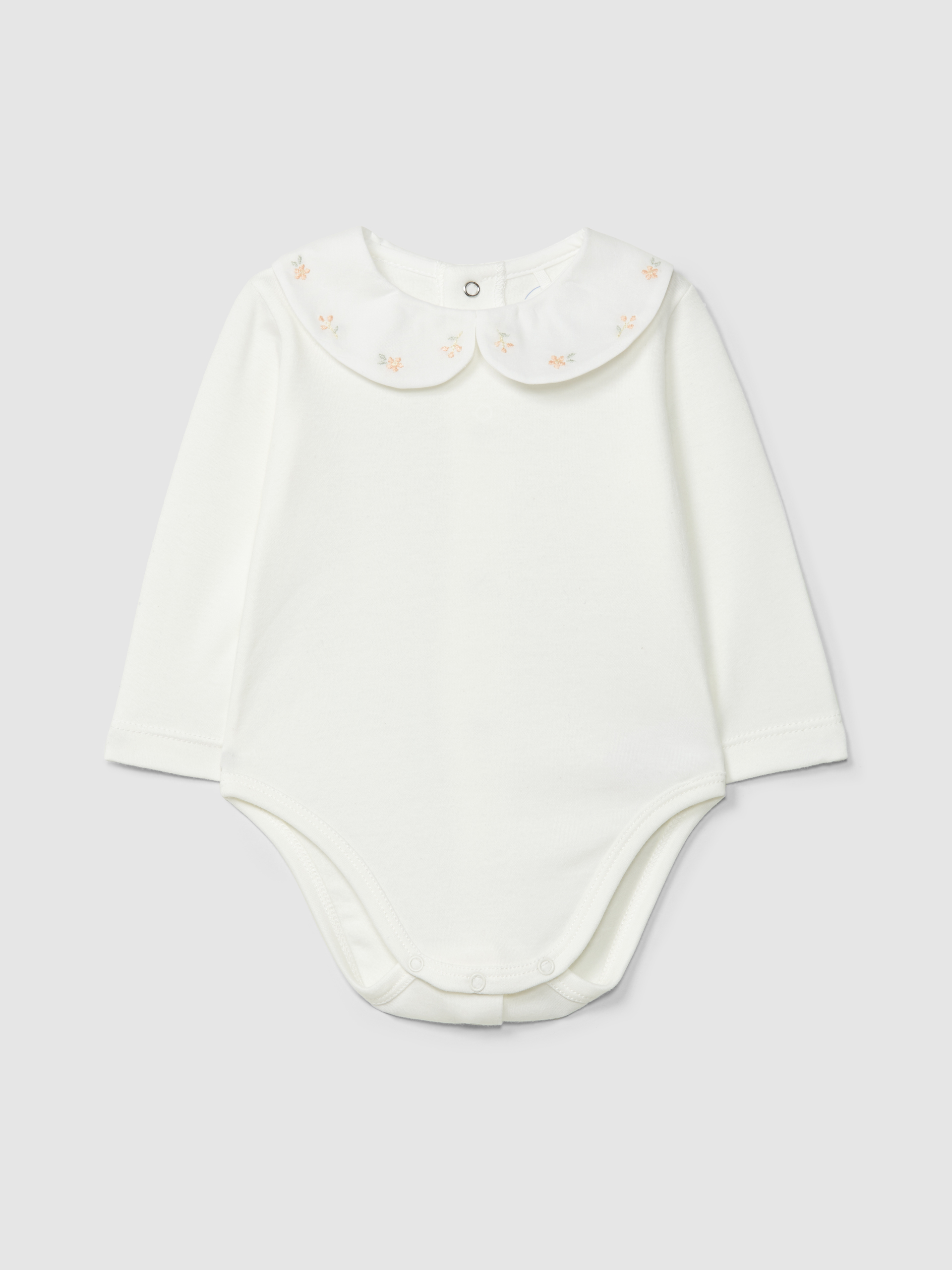 Bodysuit collar with embroidered delicate flowers