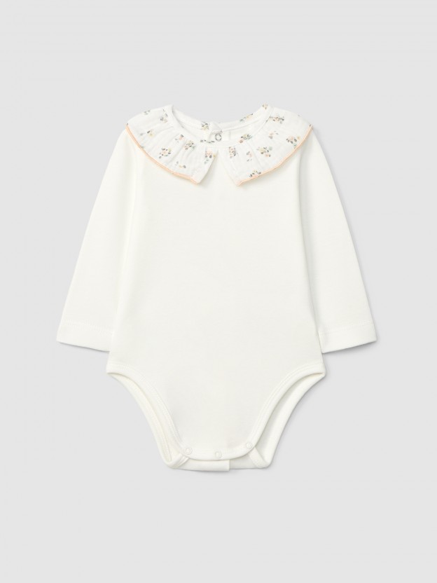 Bodysuit ruffled collar in floral gauze Bodysuit ruffled collar in floral gauze