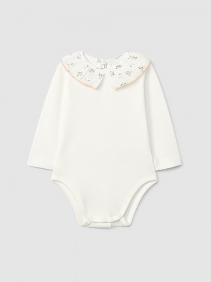 Bodysuit ruffled collar in floral gauze