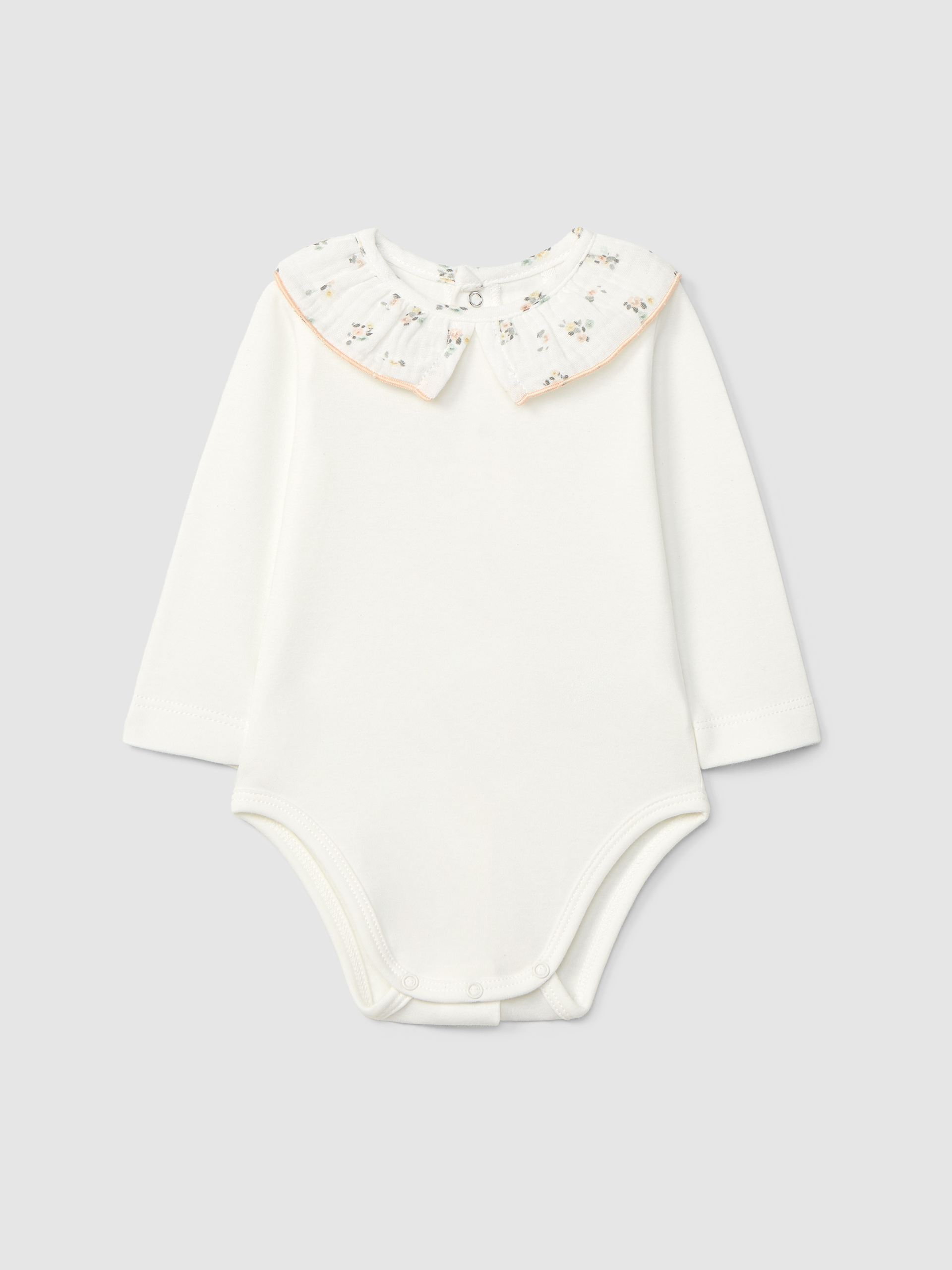 Bodysuit ruffled collar in floral gauze