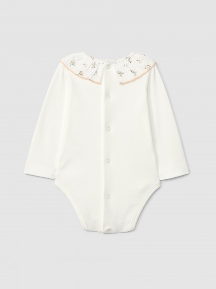 Body gola de folho em gaze floral Body gola de folho em gaze floral