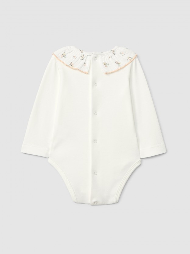 Bodysuit ruffled collar in floral gauze Bodysuit ruffled collar in floral gauze
