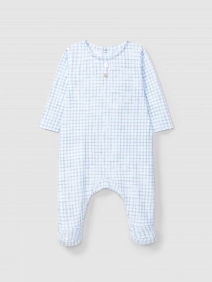 Babygrow checkered jersey, collarless
