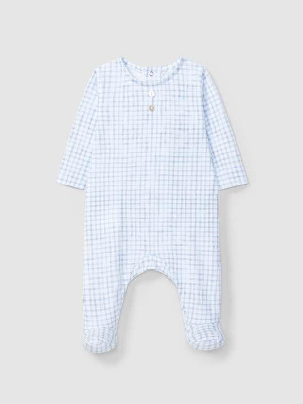 Babygrow checkered jersey, collarless Babygrow checkered jersey, collarless