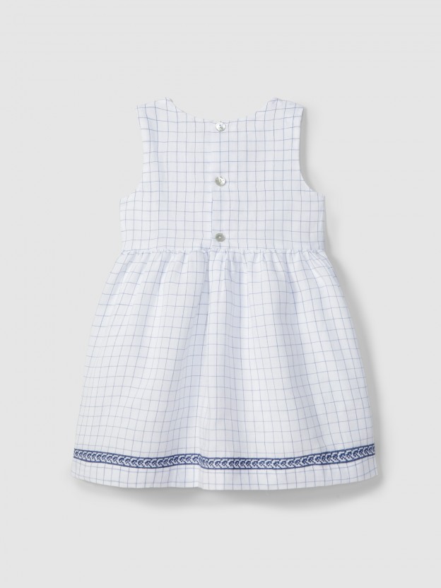 Checkered fabric dress with cross stitch embroidery