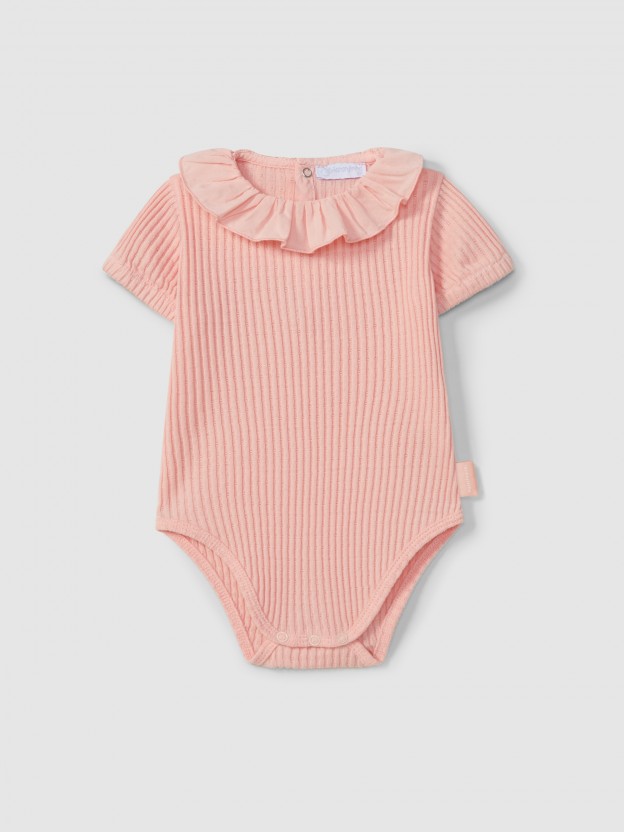 Body col � volant en maille ajour�e