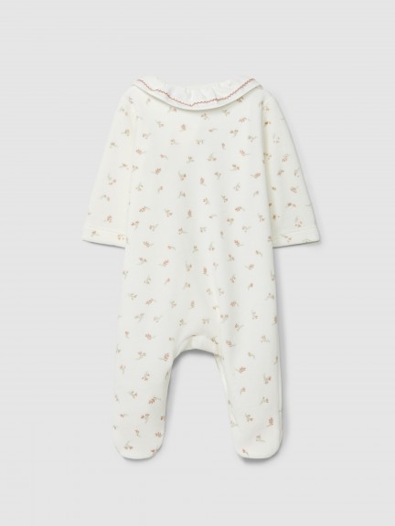 Babygrow in floral print velvet and ruffled collar Babygrow in floral print velvet and ruffled collar