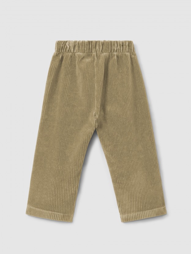 Pantalón pull-up wide leg tejido tipo pana con cinta Pantalón pull-up wide leg tejido tipo pana con cinta