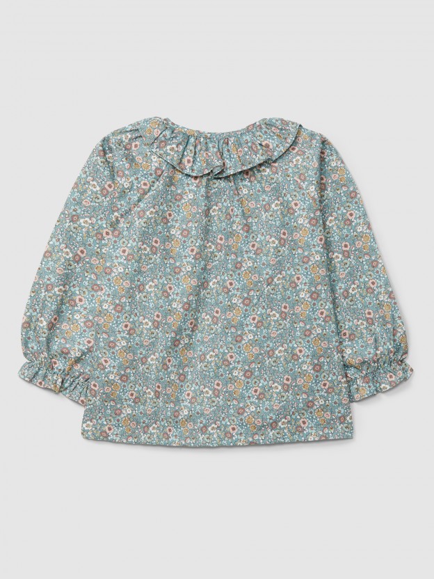 Blusa estampada com gola de folho