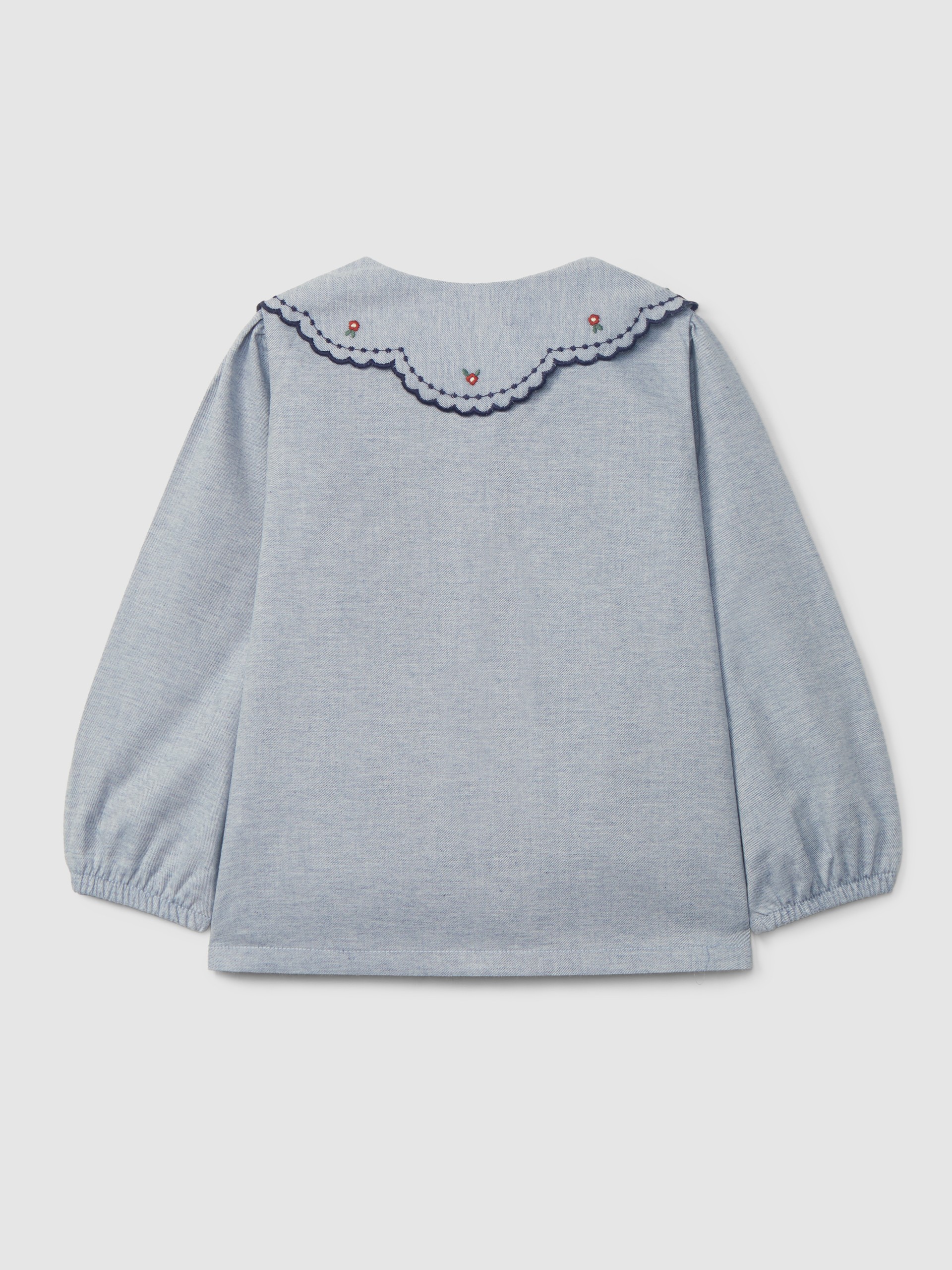 Blouse in viyella fabric with embroidered detail on the collar