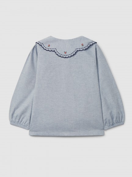 Blouse in viyella fabric with embroidered detail on the collar Blouse in viyella fabric with embroidered detail on the collar