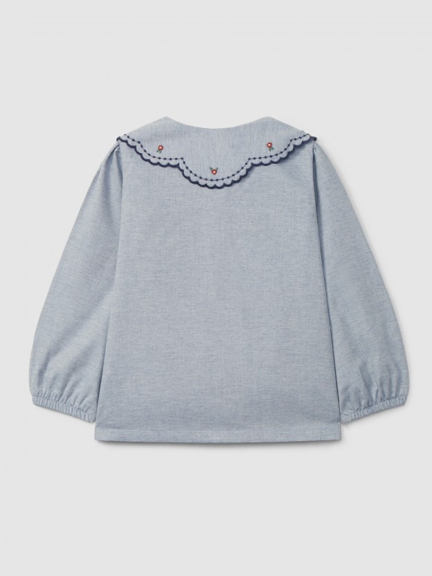 Blouse in viyella fabric with embroidered detail on the collar Blouse in viyella fabric with embroidered detail on the collar