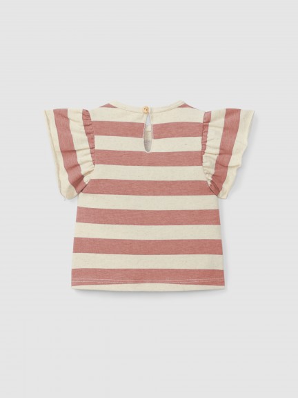 T-shirt de riscas mangas de folho T-shirt de riscas mangas de folho