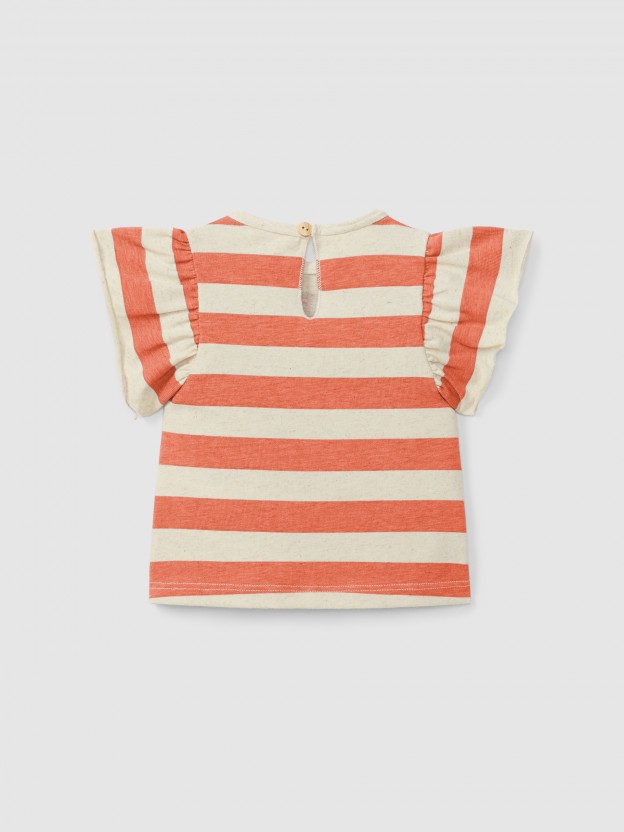 T-shirt de riscas mangas de folho T-shirt de riscas mangas de folho