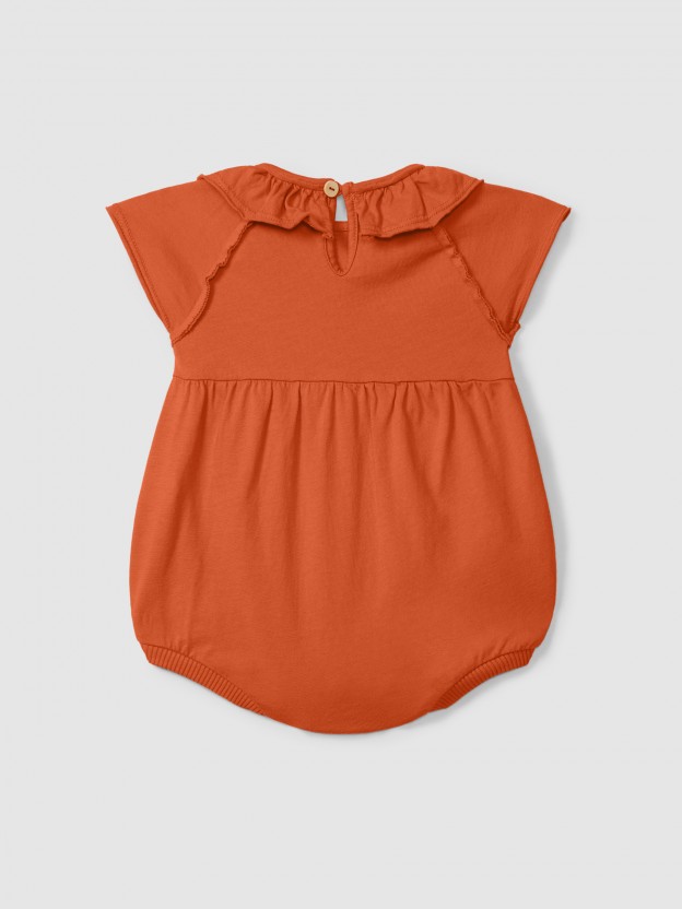 Barboteuse en maille unie � col � volant