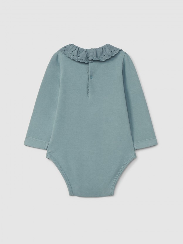 Bodysuit with ruffled collar English embroidery Bodysuit with ruffled collar English embroidery